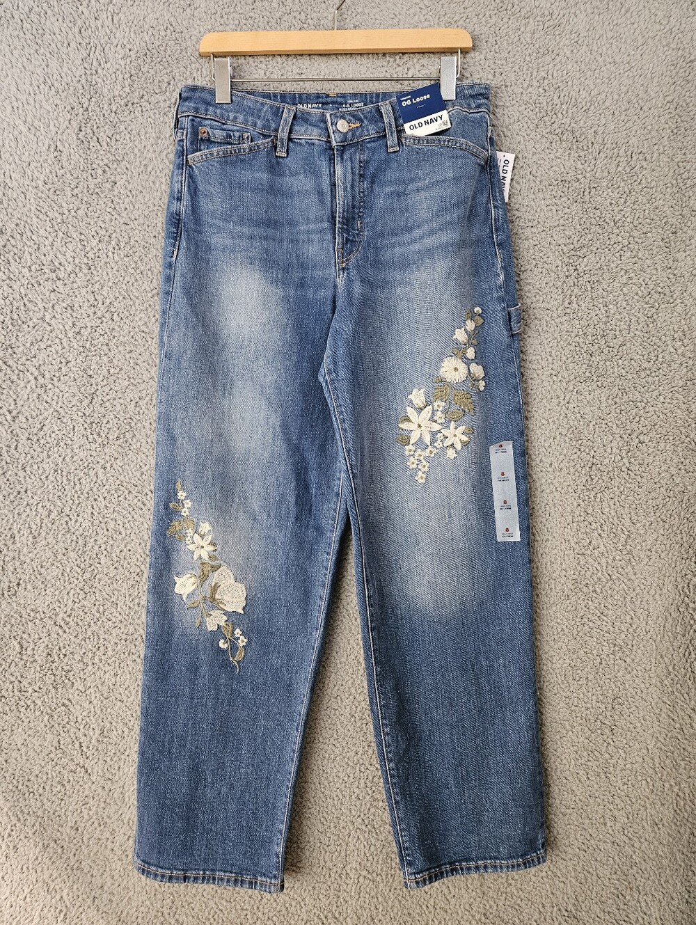Old Navy High-Waisted OG Loose Jeans Sz 8 Straight Leg Embroidered Blue Women's - Picture 5 of 16